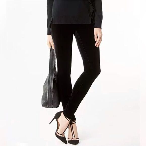 INC International Concepts Black Velvet Skinny Mid Rise Pull On Pants - Picture 1 of 7